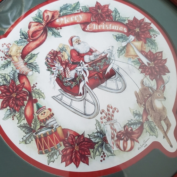 Vintage Kay Lamb Shannon‎ 1994 Merry Christmas round framed wall decor art - Picture 3 of 5